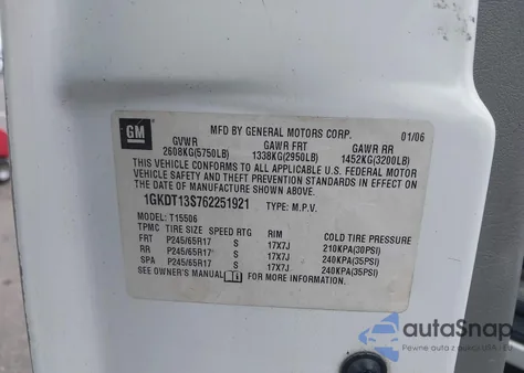 2006 GMC Envoy Sle z USA, uszkodzony, nr VIN 1GKDT13S762251921